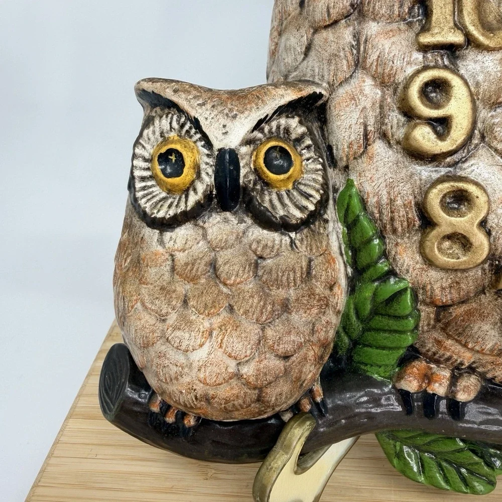 Vintage Owl Family On Branch Wall Clock Retro MCM 70's Arnel's Boho 3D Decor